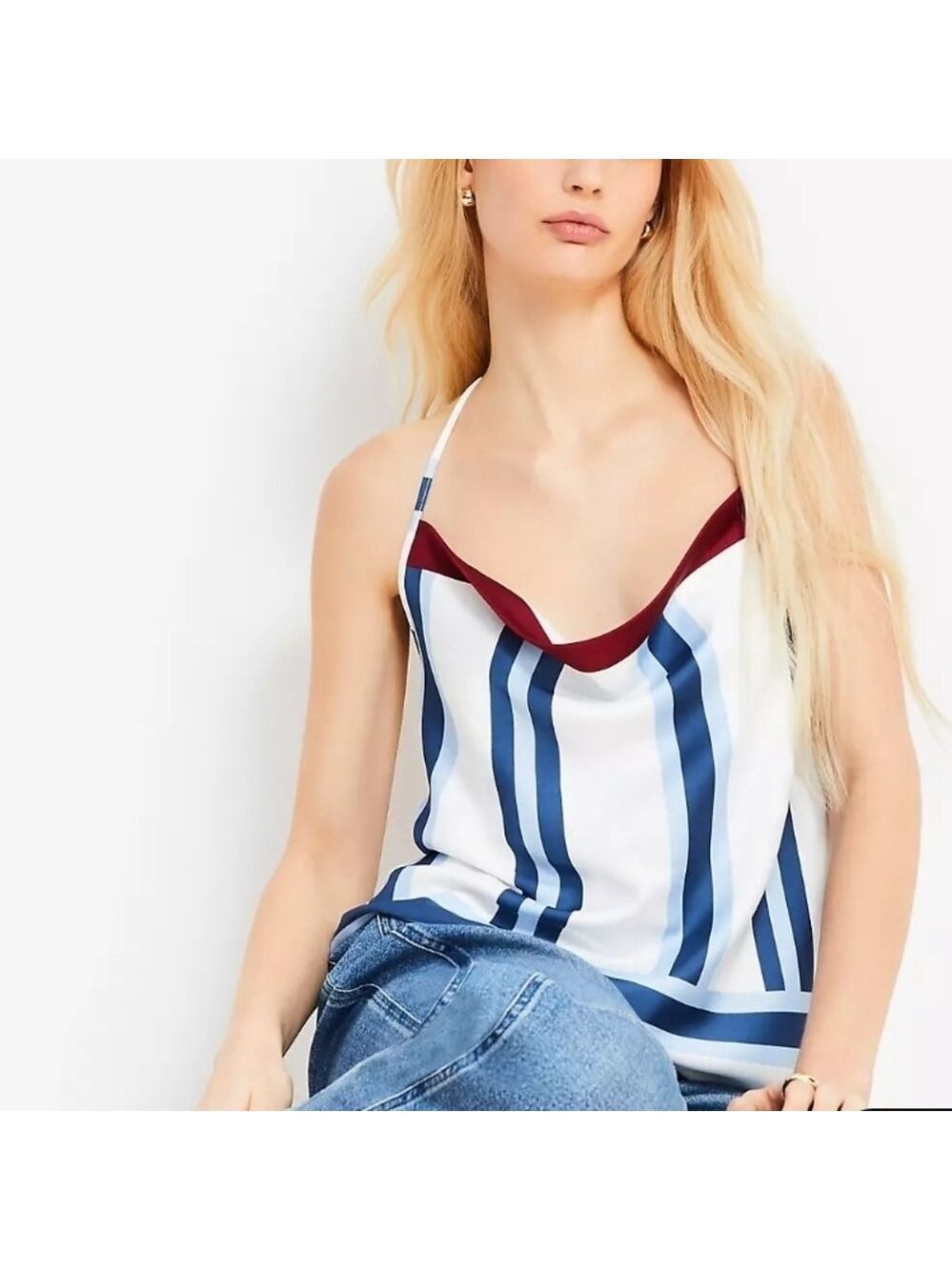 LOFT White and Blue Striped Sleeveless Camisole